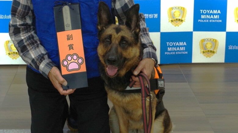 枕カバーのにおいを頼りにわずか5分で発見! お手柄警察犬「くるみ」の活躍で行方不明の90代男性をスピード保護 警察から好物ビーフジャーキーと感謝状が贈呈|FNNプライムオンライン
