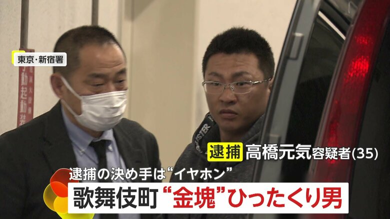 【あ然】“イヤホン”の位置情報が逮捕の決め手…新宿・歌舞伎町で“金塊入りバッグ”ひったくりの高橋元気容疑者（35）　「遊ぶ金欲しかった」約10件の事件に関与か｜FNNプライムオンライン