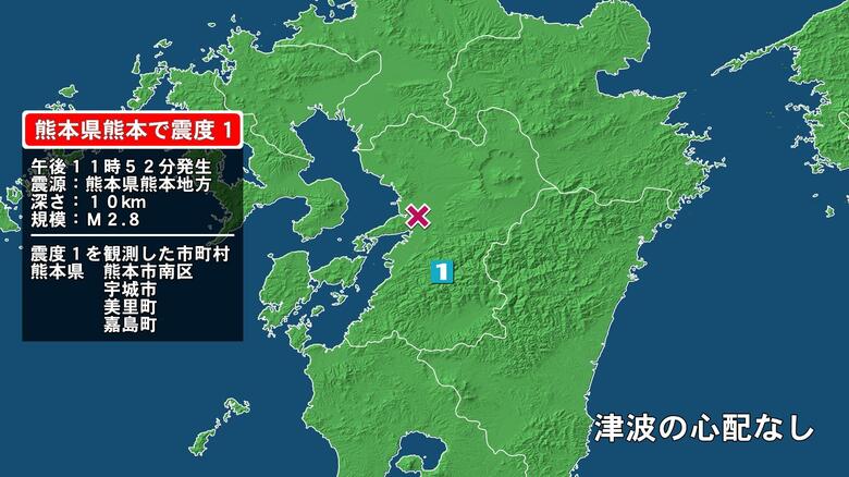 熊本県で最大震度1の地震　熊本県・熊本南区、宇城市、熊本美里町、嘉島町｜FNNプライムオンライン