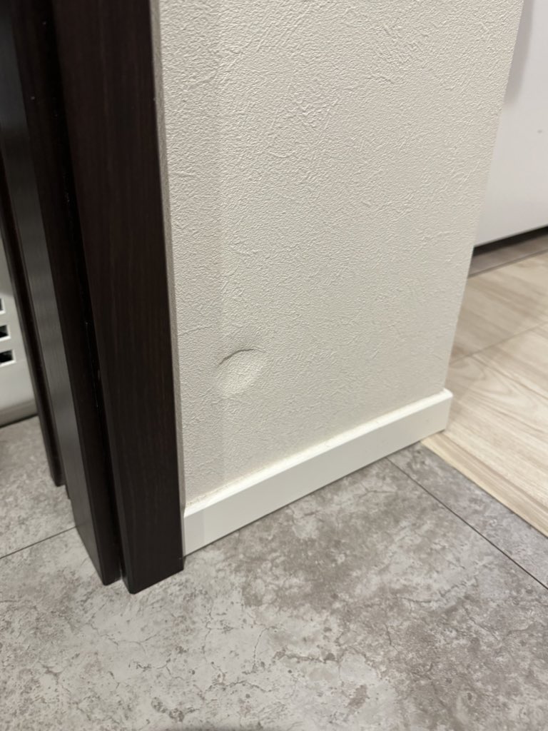 転んで頭打った壁が凹んだ（提供：エディさん）