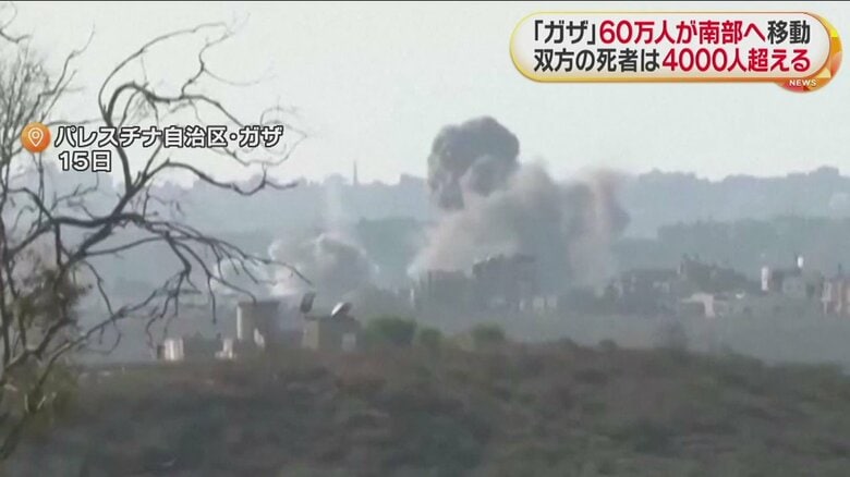 空爆を受けるガザ