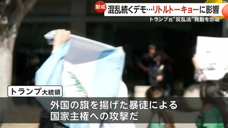 「外国の旗を掲げた暴徒による国家主権への攻撃だ」などと非難したトランプ大統領