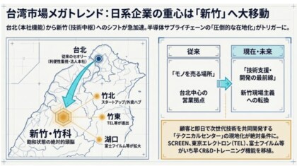 【地域経済分析】日系企業の拠点が台北から新竹へ大移動。半導体サプライチェーンの在地化と高鉄駅前の巨大開発を紐解くインサイトレポートを公開