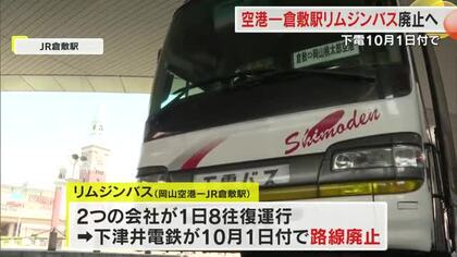 下電バス運行の倉敷駅－岡山空港間のリムジンバス４往復を１０月１日に廃止へ　中鉄バスと共同運行【岡山】