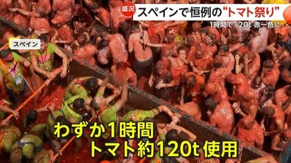 もうめちゃくちゃだ！！」“トマトの海”で泳ぐ女性たちも…毎年恒例