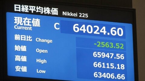 日経平均株価が2563円52銭下げて取引終了　終値は6万4024円60銭