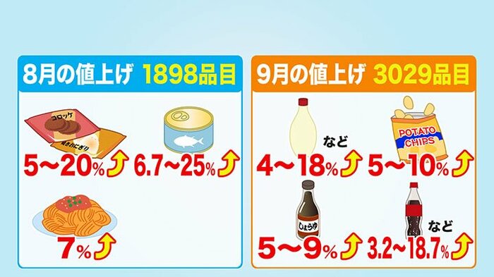 8~9月にかけて値上がりする品目の一例