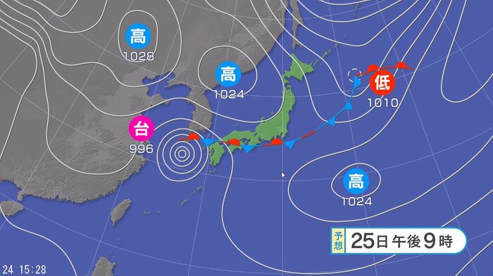天気図　25日午後9時の予想
