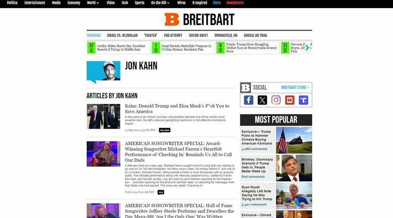 「ブライトバート」に寄稿しているジョン・カーン氏（ブライトバートのHPより）