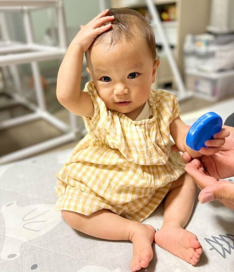 プロペトを塗る練習　まずは自らの頭へぬりぬり