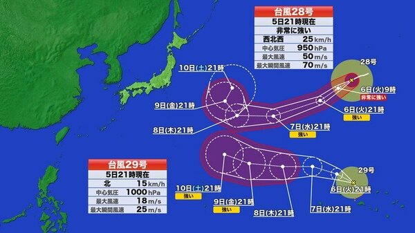台風27・28・29号の進路予想：本州への直撃は低い見通しだが29号などの動向に注意