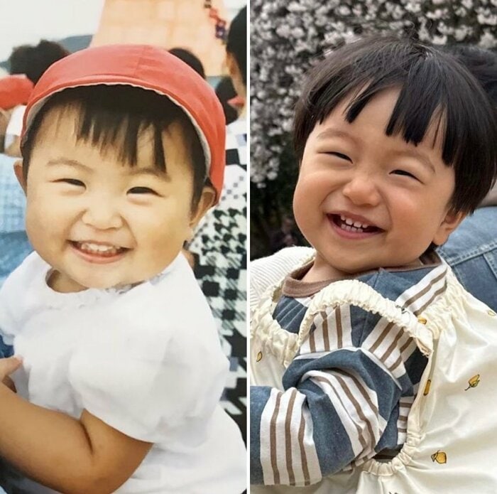 左はお母さん、右は息子さんの写真なのだが…まるで同一人物?