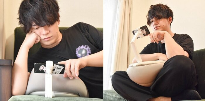 脇下に敷いたり、お腹に抱えたりもできる