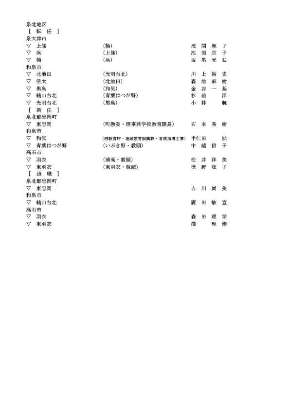 小学校の校長・転任・新任・退職