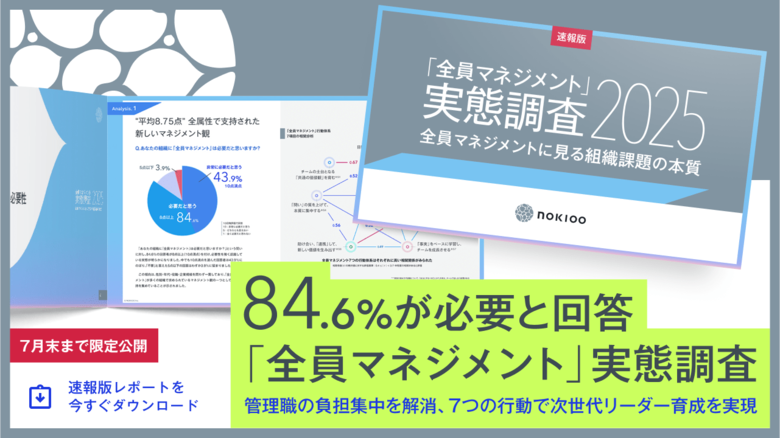 84.6%が必要と回答「全員マネジメント」実態調査～管理職の負担集中を解消、7つの行動で次世代リーダー育成を実現～
