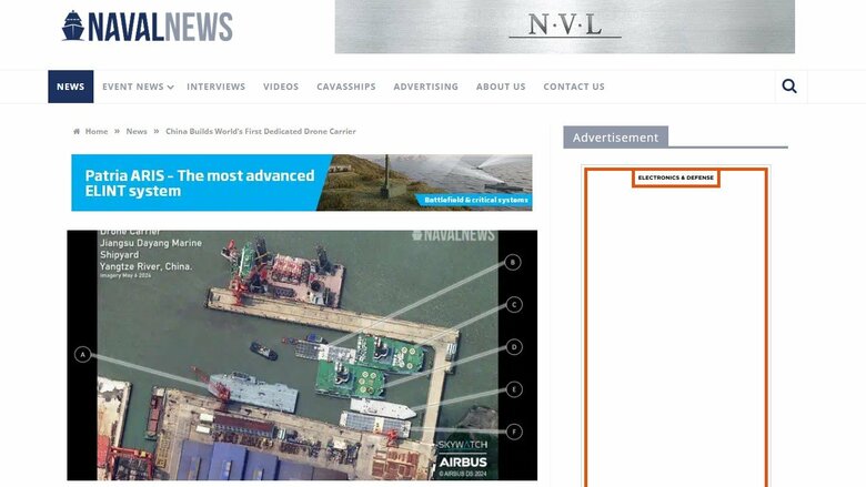 「A」で示されたのが建造中のドローン空母とされている（Naval Newsより）