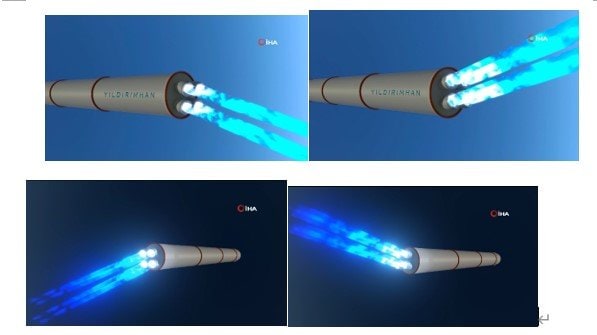 ユルドゥルムハン・ミサイルの４基の噴射口は偏向可能 via iHA