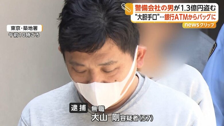 うつむきながら警察車両に乗り込む無職の大山剛容疑者（57）（12日午前10時頃、東京・築地署）