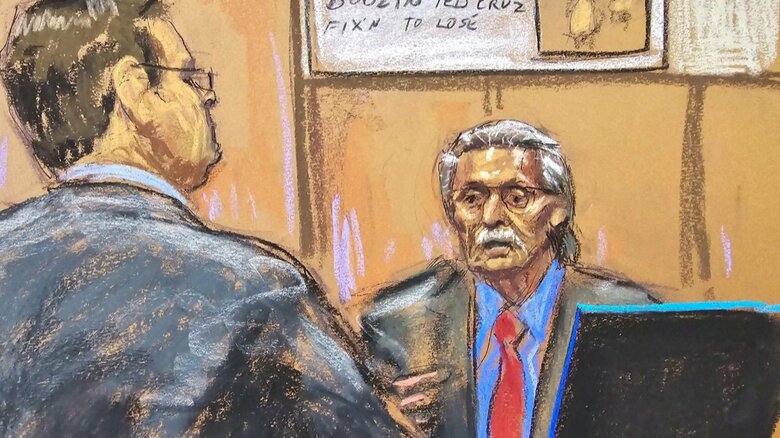 2016年大統領選への協力のため“極秘の合意”があったと証言したペッカー氏（4月23日の廷内スケッチより）