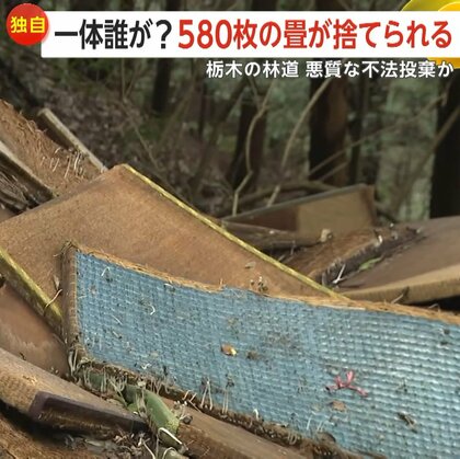 のどかな林道脇に大量の畳や建築廃材が不法投棄…私有地で撤去できず　住宅の解体工事のゴミか　栃木・佐野市