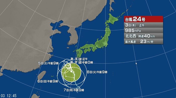 台風24号の進路予想図