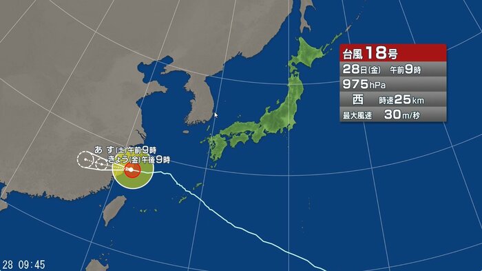 台風18号の進路予想図
