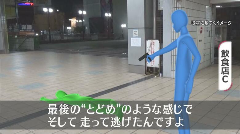 「拳銃の弾を入れ替えていたのか、カチャカチャと操作して下に向けて撃っていた」