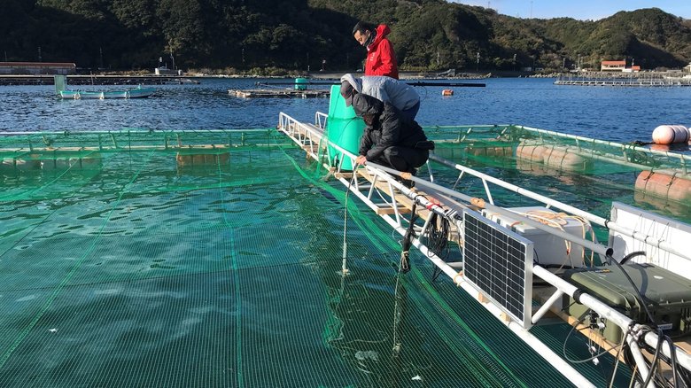 養殖いけすでの測定の様子(提供:ドコモ)