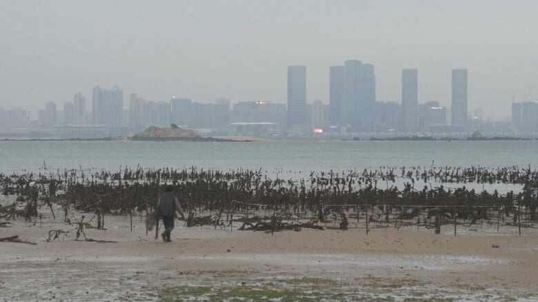 台湾の金門島から見た中国アモイ市のビル群
