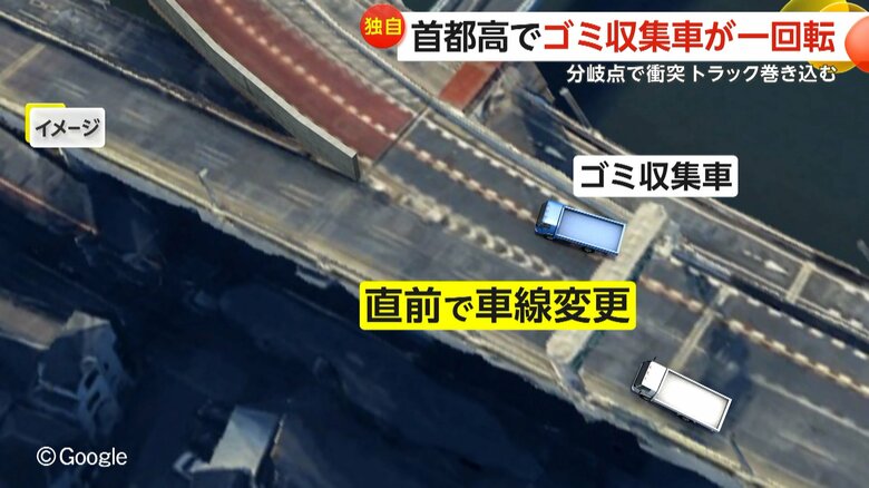 ゴミ収集車は分岐点の直前で車線変更したが…（イメージ）