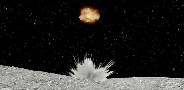 「はやぶさ2」から金属弾を撃ち込むイメージCG(提供:JAXA)