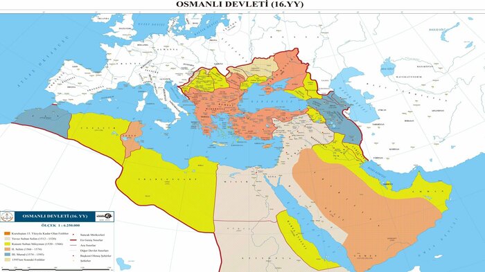 オスマン帝国は16世紀、3大陸にまたがる大帝国を築いた(トルコ共政府HPより)