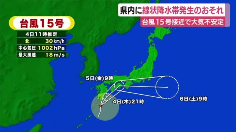 【台風情報】気になる台風15号の進路は？　東海地方には5日に最接近する見込み　静岡県内では4日夕方から5日昼過ぎにかけて線状降水帯が発生する可能性も｜FNNプライムオンライン