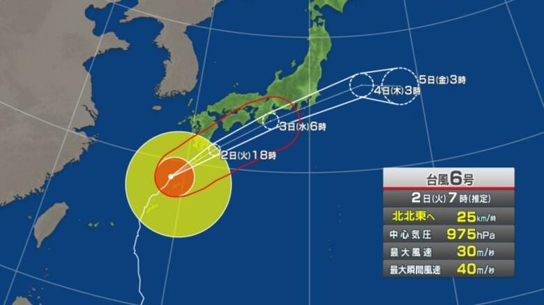【台風６号情報】広島県には３日未明に最接近か　低い土地の浸水、河川の増水、強風、高波に注意　気象台｜FNNプライムオンライン