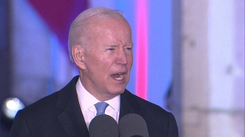 ポーランドのワルシャワ王宮で演説するバイデン大統領(3月26日)