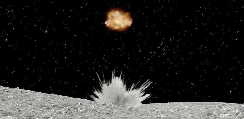 「はやぶさ2」から金属弾を撃ち込むイメージCG(提供:JAXA)