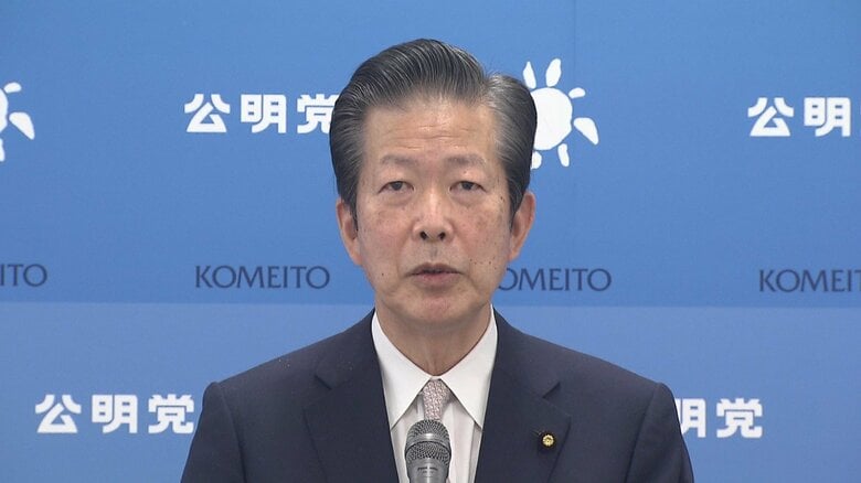 記者会見を行う公明党･山口代表(12日午前 院内）