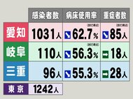 東京は1242人,大阪は1310人…新型コロナ 東海3県新規感染者数・重症者数 病床使用率3県で50%超