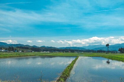 青空うつす水鏡とまっすぐな畦道をゆく…北海道・東日本の田園風景