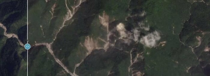 地震直後の崖崩れが起きた山