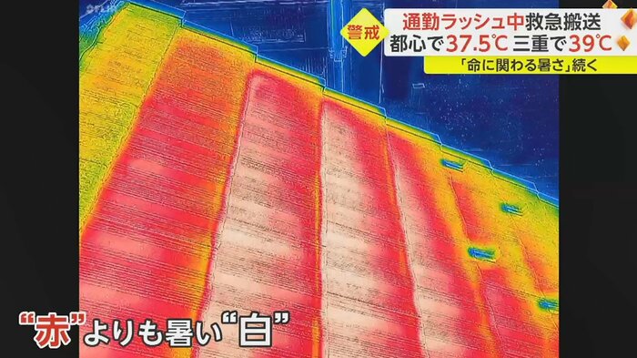 サーモカメラで見ると、赤より暑い白になっていた