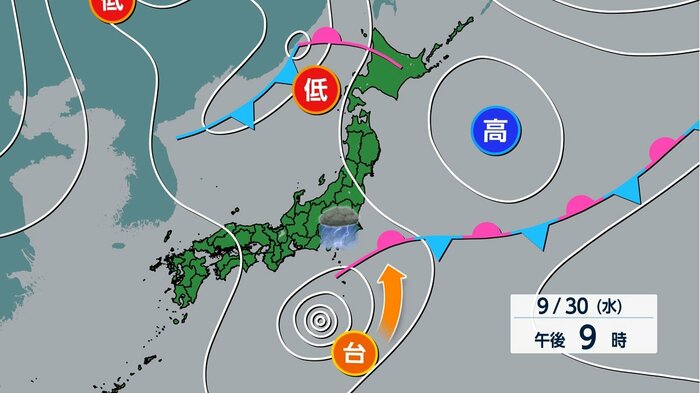 30日午後9時ころの台風26号の進路図