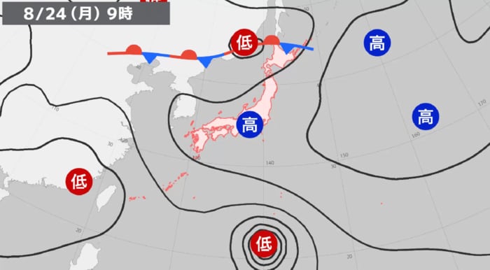 予想天気図　24日午前9時　ウェザーニュースより
