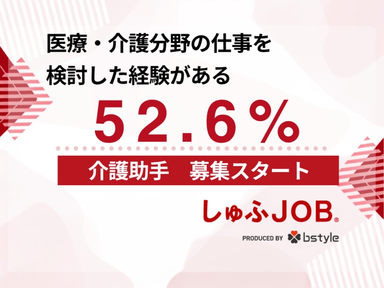 医療・介護分野の仕事を検討した経験がある人は5割超　介護現場の業務を“切り分け”、「しゅふＪＯＢ」で介護助手募集を開始