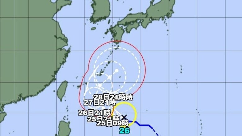 【台風情報】台風26号の進路予想　25日午後9時には沖縄の南に達し、その後、強い勢力に発達する予想｜FNNプライムオンライン