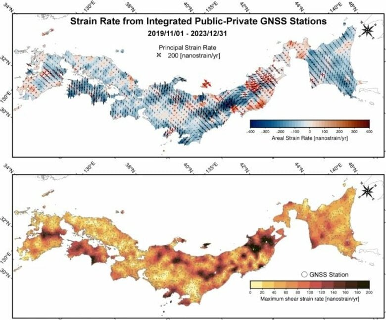 地殻の「ひずみ集中」がより鮮明に　国と民間のGNSS観測網を統合し地殻変動を超高解像度で可視化　東北大学と北海道大学などの研究グループが発表｜FNNプライムオンライン