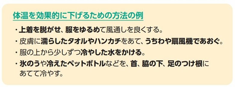 ※体温を効果的に下げる方法の例（出典：「災害時の熱中症予防」）