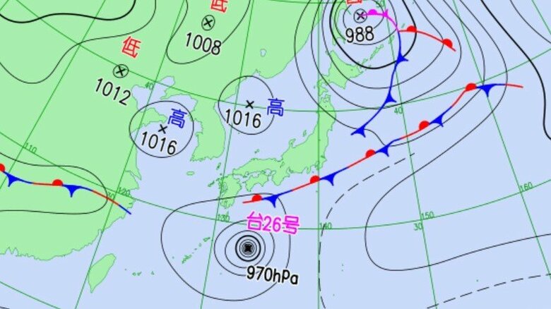 天気図　29日午前9時の予想　気象庁HPより