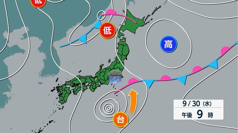 30日午後9時ころの台風26号の進路図