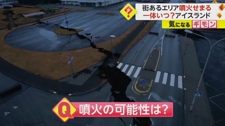 地割れでひび割れたアイスランドの道路